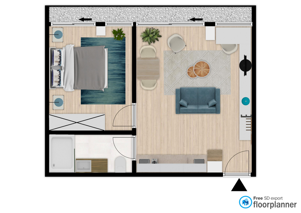 Egy hálószobás lakás alaprajza