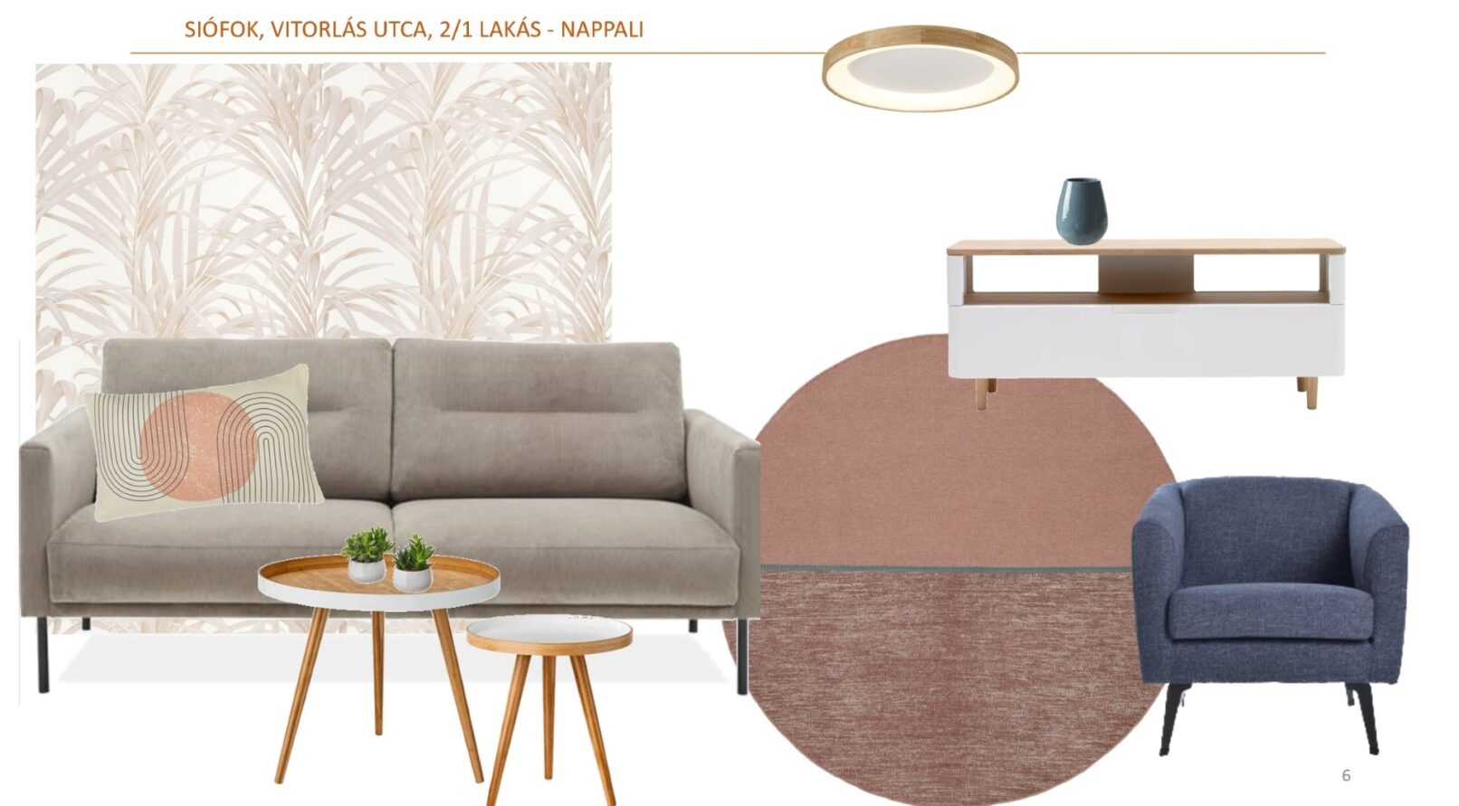 Két hálószobás kiadó lakás nappali terve