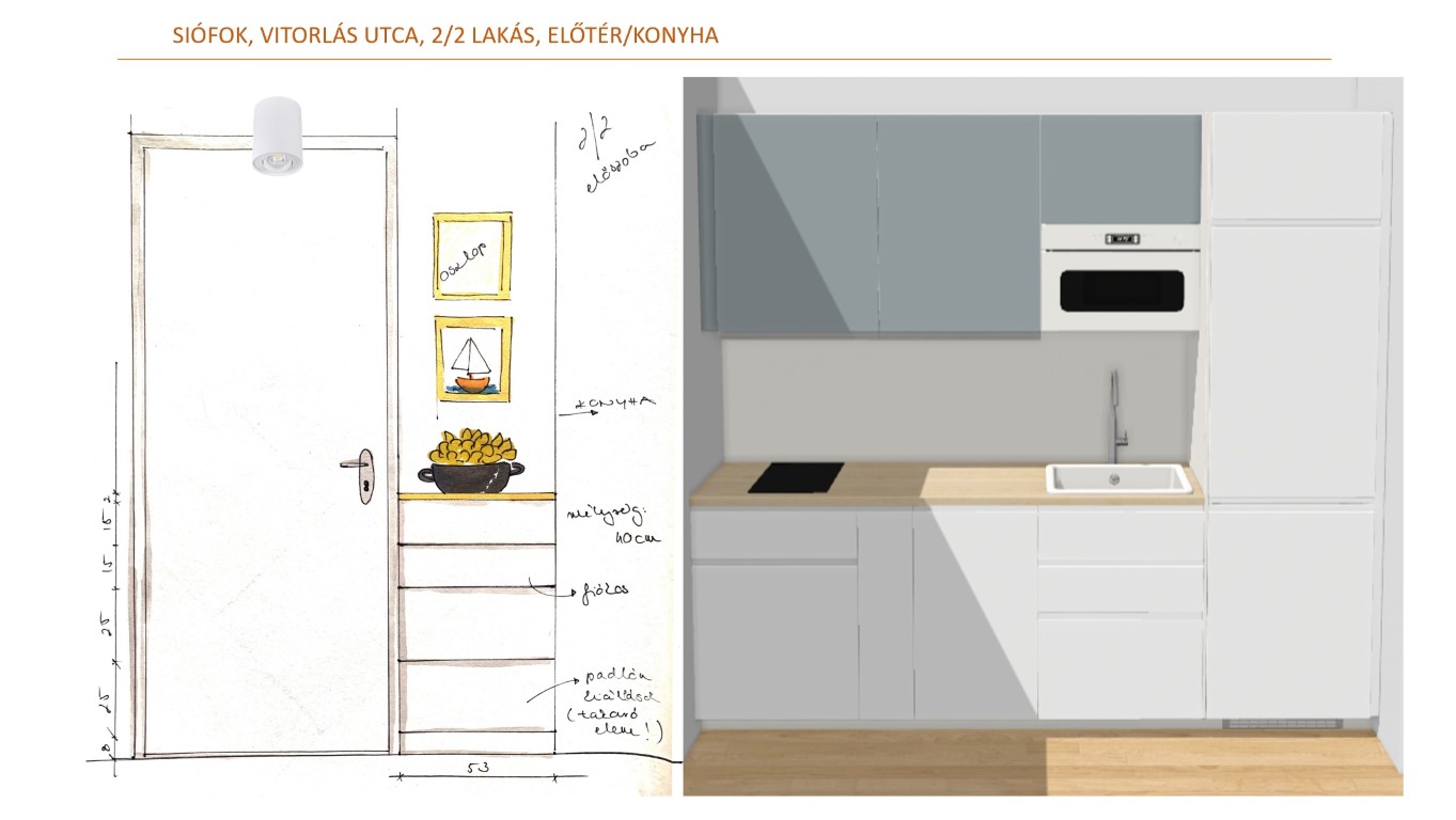 Egy hálószobás lakás konyha terve