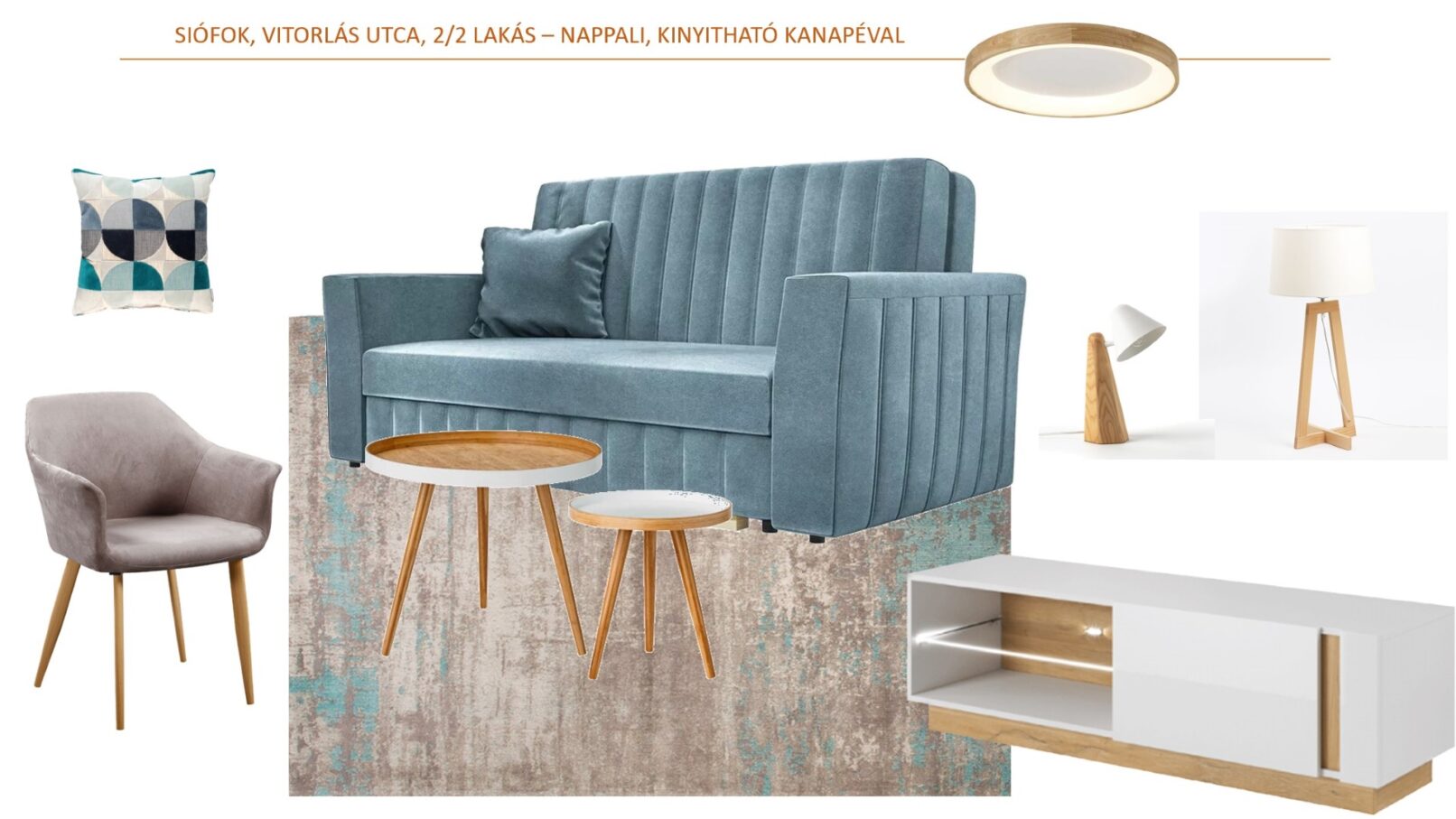 Egy hálószobás lakás nappali terve