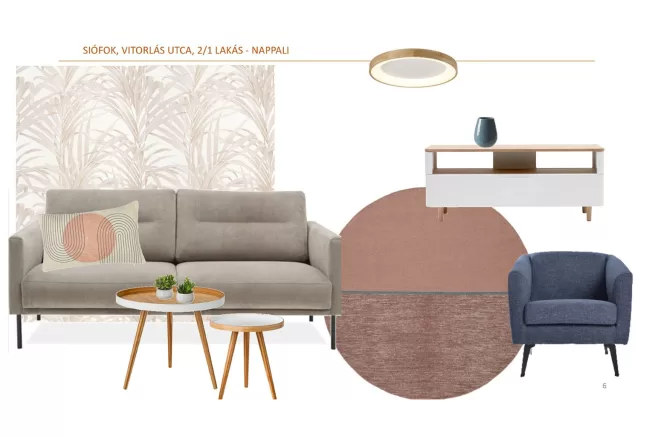 Két hálószobás kiadó lakás nappali terve